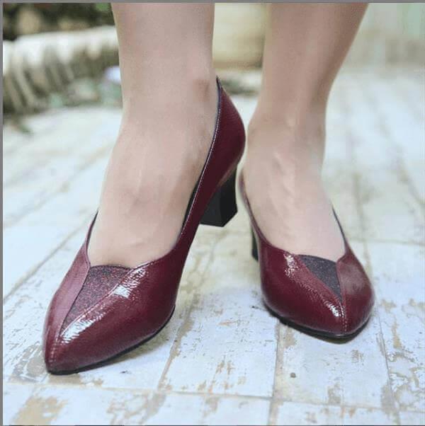 KDR1019 Bordo Rugan 5 Pont Kısa Topuklu Büyük Numara Kadın Stiletto 40–44 numara ürün görseli 2